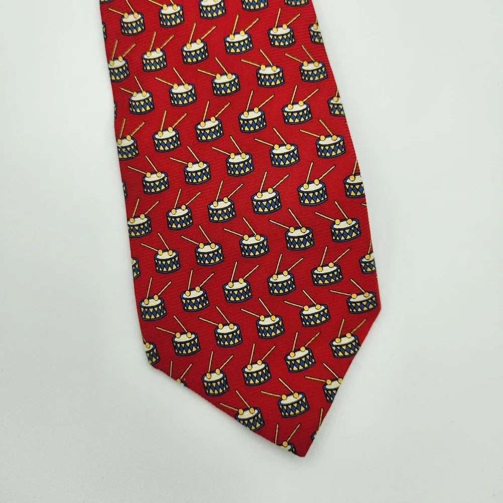 Gap Premium Men's 100% Silk Tie Red Holiday‎ Musical Drums Drumsticks Novelty